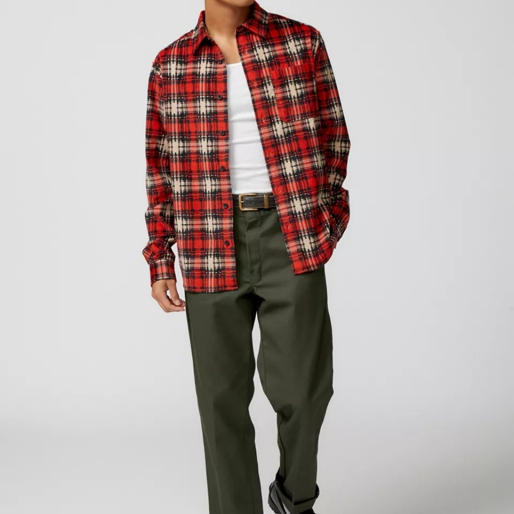 Urban Outfitters BDG Evan Red Black Plaid Corduroy Shirt 100% Cotton Lar…